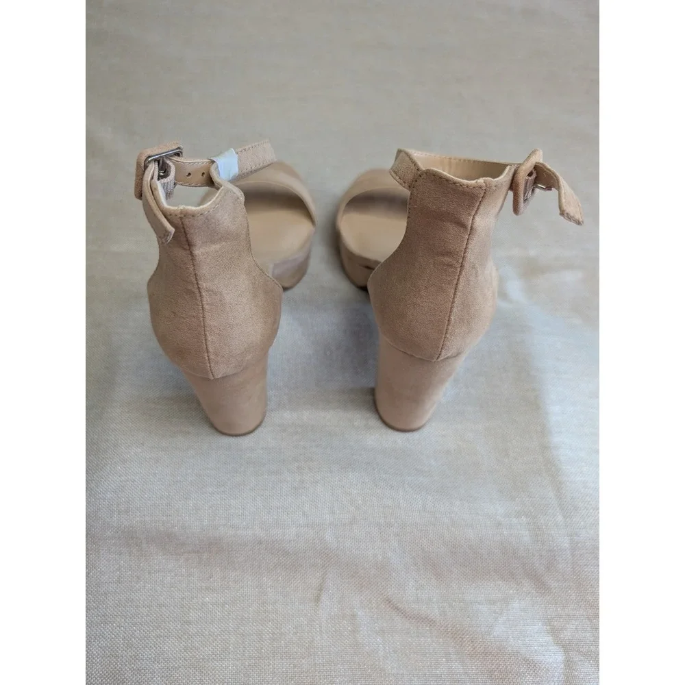 Ankis Platform Sandals Womens Size 9 Nude Tan New Block Heel Ankle Strap Suede